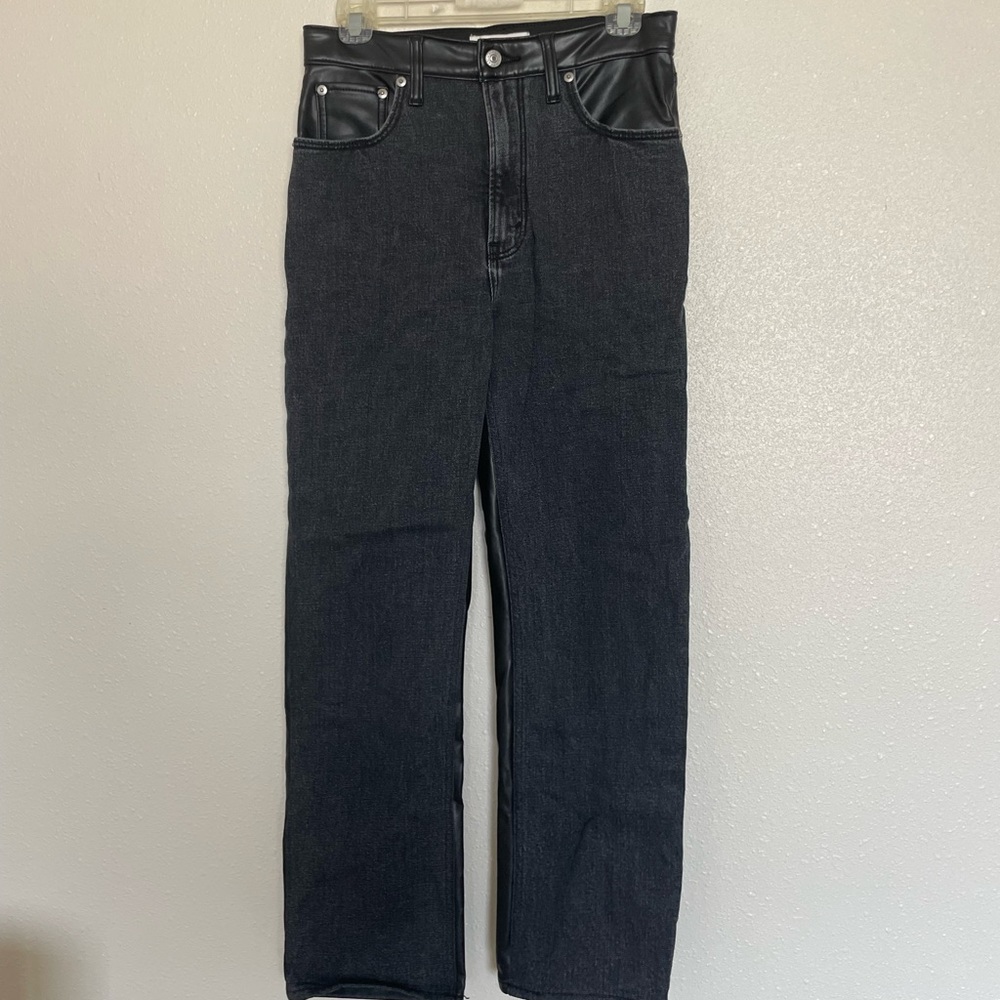 Abercrombie half vegan leather half black denim pants
